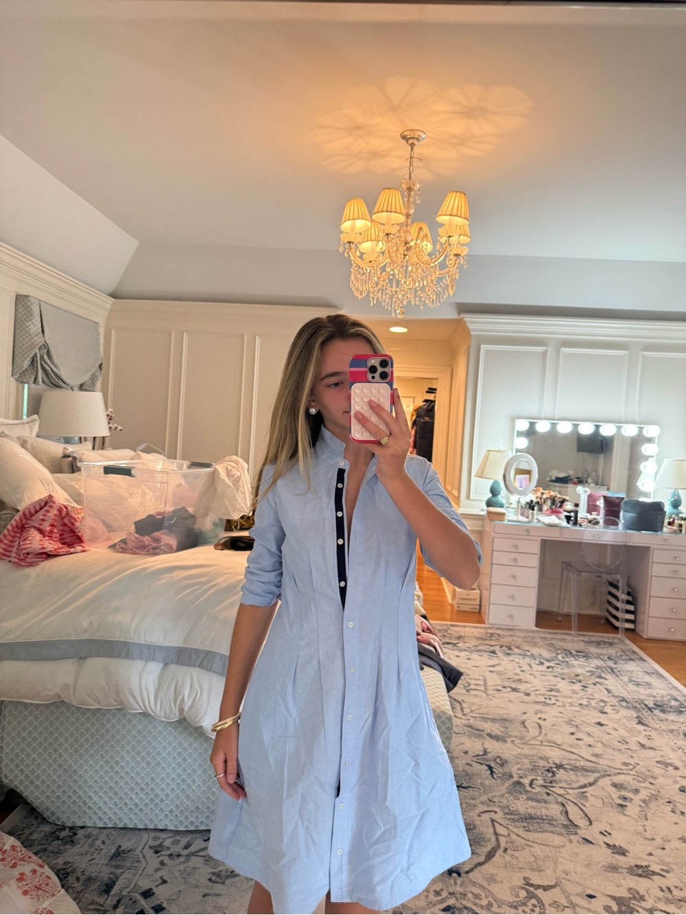 UNTUCKit Light Blue Button-Front Mini Shirt Dress